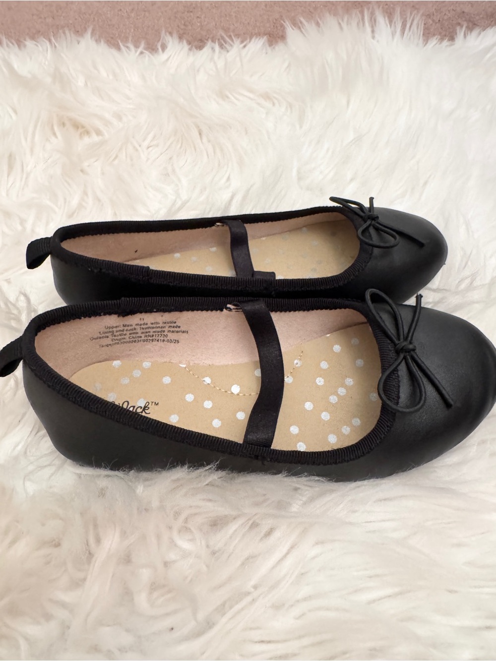 Cat & Jack Girls Black Ballet Flats with Bow - Size 11